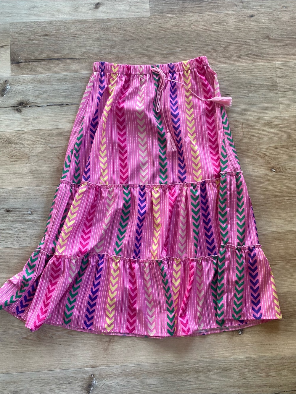 Pink Striped Chevron Tiered Skirt